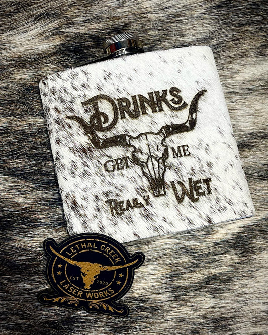 Get Branded Cowhide Flasks 16oz