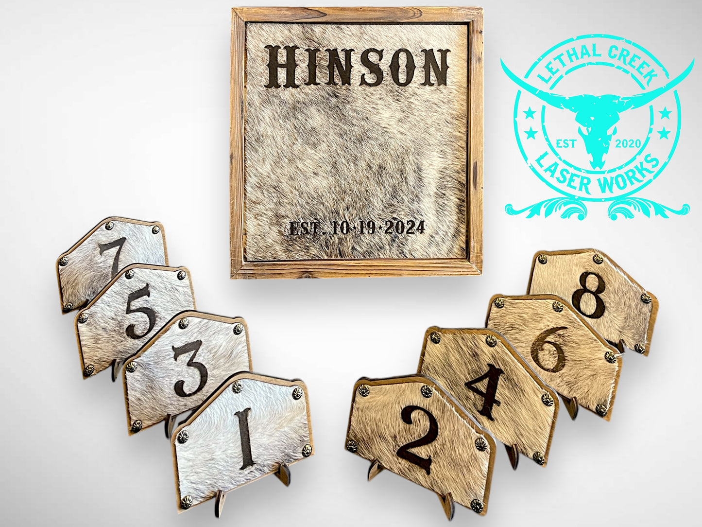 BRANDING COWHIDE FRAME & TABLE NUMBERS