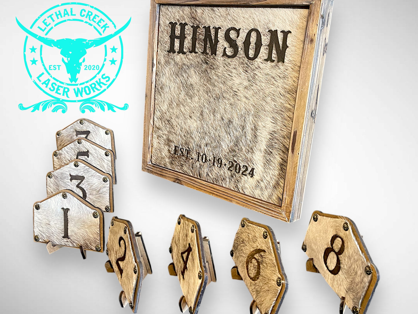 BRANDING COWHIDE FRAME & TABLE NUMBERS