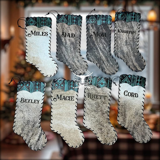 Christmas Cowhide Stockings - CUSTOM LASER BRANDED