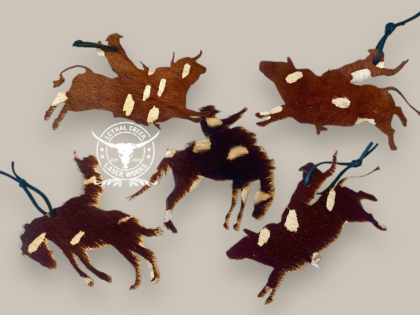 DEER PRINT COWHIDE ORNAMENT SET OF 5